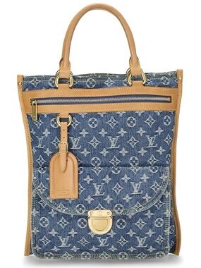 Louis Vuitton Blue Monogram Denim Tote with Tan Leather Trim